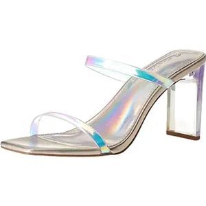 Women's Avery Square Toe Two Strap High Heeled Iridescent Sandal